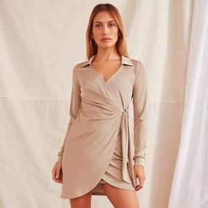 Forever 21 Plunging Wrap Mini Dress Taupe Size M